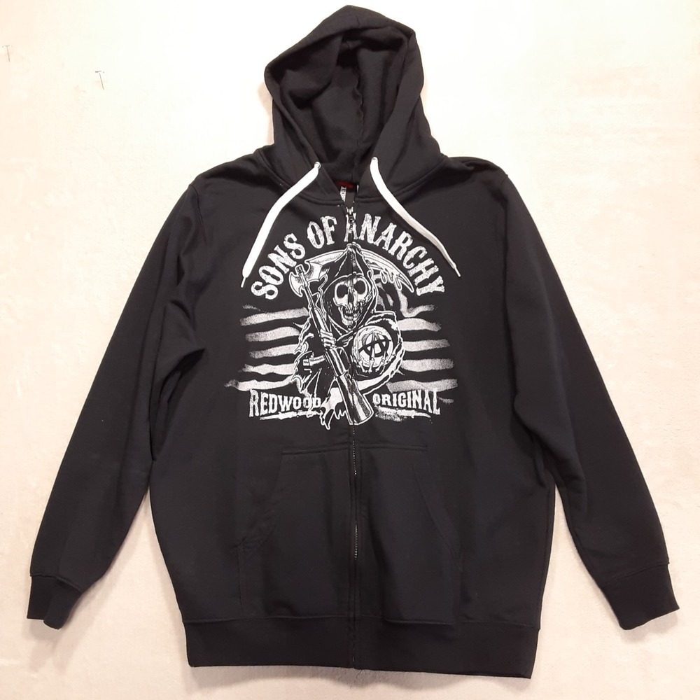Official Sons of Anarchy Mens Reaper Fleece Full Zip Hoodie Jacket XL Black